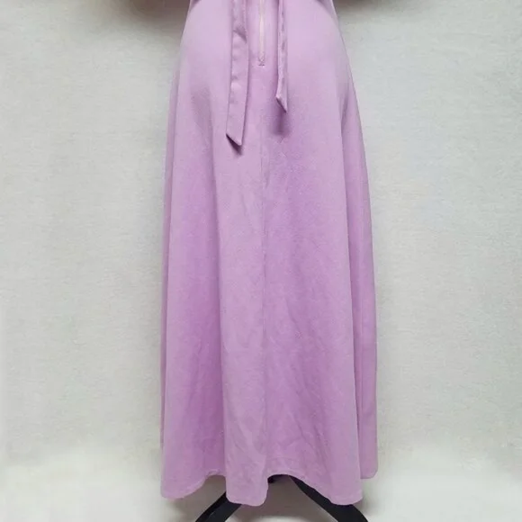 Vintage 1960s Lilac Swiss Dot Handmade Short Sleeve Tie Waist Maxi Dress S - Picture 11 of 13